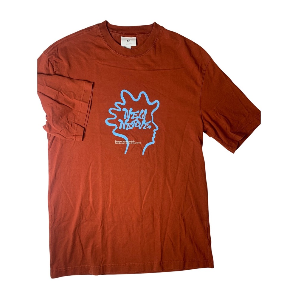 HM Relaxed Fit Graphic T-Shirt Mens Small Burnt Orange‎ New Nerve 100% Cotton
